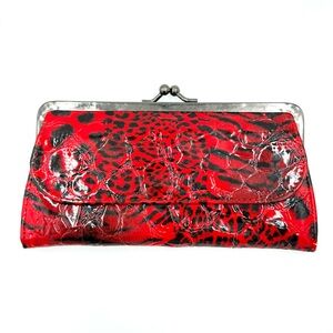 Vintage Red Embossed Snake Skin Clutch